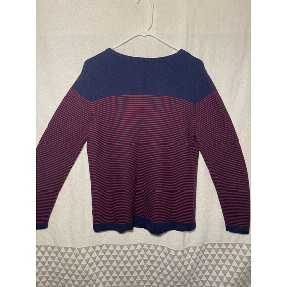 Talbots Sweater Womens Red Blue Striped Pullover Knit Cotton Blend Zipper Large - Picture 9 of 10
